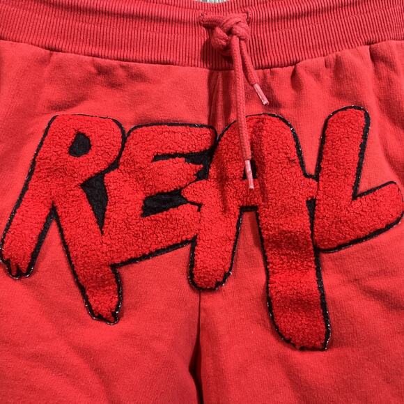 Raw Own The Now Men’s “REAL” Red Knit Sweat Shorts Size Small Drawstring - Picture 2 of 4